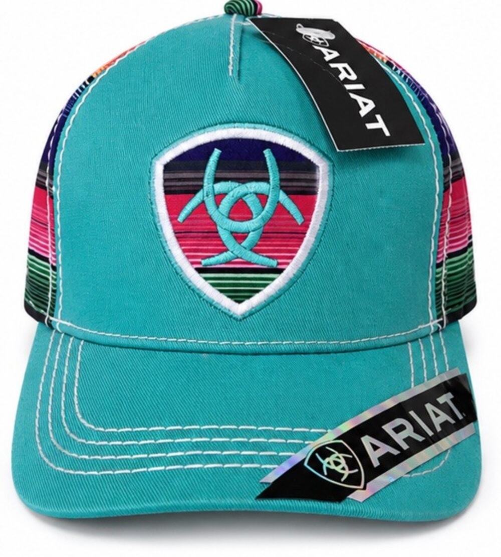 Ariat Snapback Trucker Hat Teal Serape Stripe Western Cap NWT One Size